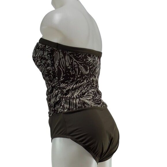 JANTZEN CLASSIC Women's Swimsuit 1-Piece Nylon Brown Floral Breathable Size 14 - Picture 2 of 9